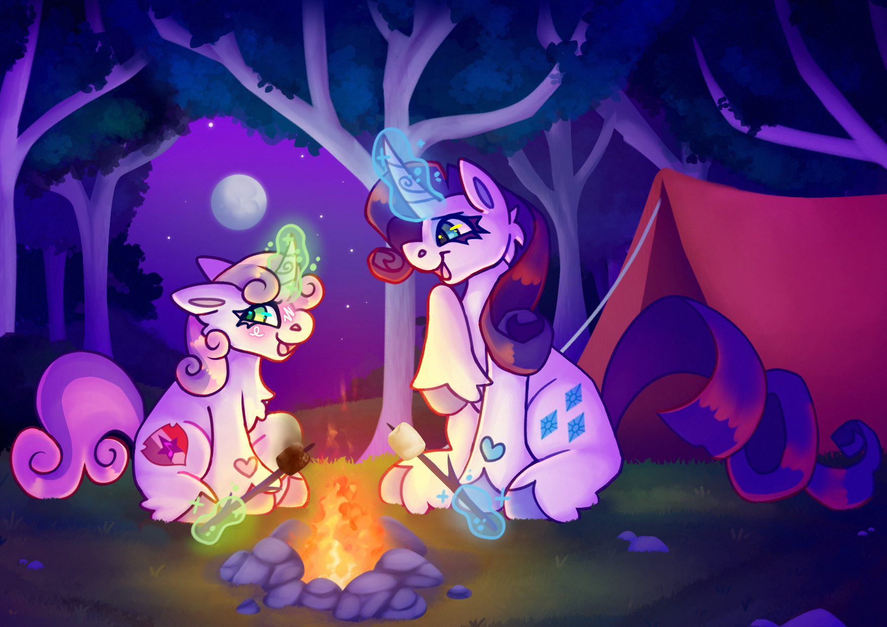 Two My little pony characters camping together